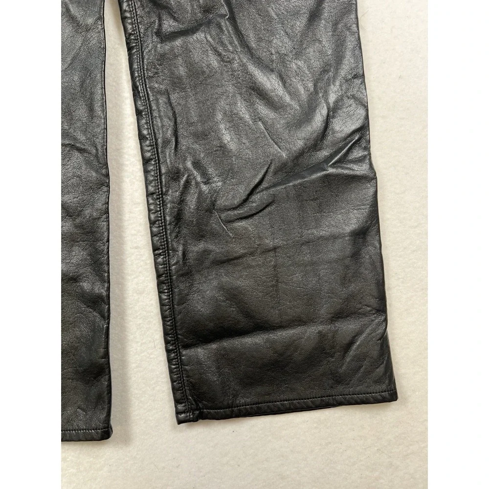 Agolde‎ Harley Denim And Leather Panel High Rise Straight Leg Jeans Blue Size 34